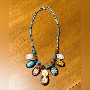 Vintage 1980's Multi Colored Tagua Nut Statement Necklace